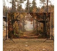 Rustico Woodland Treehouse Scena autunno sfondo banner 200 x 150 cm | Paesaggio rustico del bosco, sfondo fotografico, foglie autunnali cadute, sentiero nella foresta sinuosa
