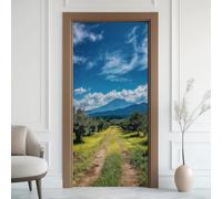Rustikal Sentiero adesivo per porta, piccola città, frutteto, pellicola autoadesiva per porta, paesaggio naturale, pellicola rimovibile in PVC, per porta, camera da letto, bagno, 85 x 200 cm