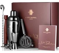 Rusty Barrel Knightsbridge Set Cocktail Nero - Shaker Cocktail in Acciaio Stile Manhattan, Bastoncino, Colino, Misurino Cocktail, Beccuccio, Cucchiaio, Libro Cocktail - Kit Barman in Scatola Regalo
