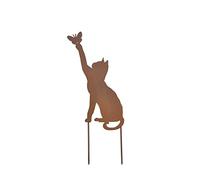 通用 Rusty Cat Garden Stake 16' alto metallo arrugginito decorativo aspetto arrugginito statuetta animale arrugginito arredamento da giardino in metallo arrugginito palo arrugginito in bronzo antico