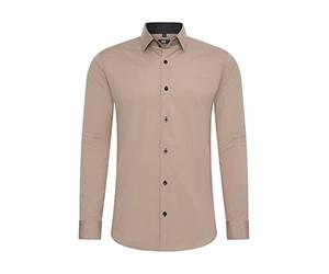 Rusty Neal Camicia da uomo Premium Slim Fit a maniche lunghe, Camicia elasticizzata a contrasto, Camicie da lavoro, Camicia casual, Taglia, Beige, XXL