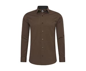 Rusty Neal Camicia da uomo Premium Slim Fit a maniche lunghe, Camicia elasticizzata a contrasto, Camicie da lavoro, Camicia casual, Taglia, Marrone, 3XL