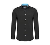 Rusty Neal Camicia da uomo Premium Slim Fit a maniche lunghe Stretch grigio colletto Kent camicia business camicia casual M, nero / turchese, L