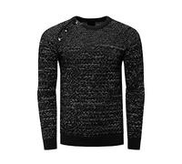 Rusty Neal - Pullover Uomo Girocollo Button Maglione Inverno Chiner Maglia Grande Maglia Caldo Girocollo Basic Maglione Idee Regali Noel, San Valentino 13363, Nero , L