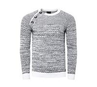 Rusty Neal - Pullover Uomo Girocollo Button Maglione Inverno Chiner Maglia Grande Maglia Caldo Girocollo Basic Maglione Idee Regali Noel, San Valentino 13363, bianco, XXL