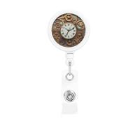 Rusty Steampunk Clock - Porta badge retrattile, resistente, con clip per cintura, cordini retrattili, porta carte d'identità con portachiavi, clip per badge, per ufficio, infermiere, dipendenti