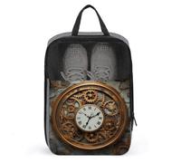 Rusty Steampunk Clock Shoe Bag con chiusura a cerniera, borse portaoggetti con manico e portatile, resistente all'acqua, borsa per scarpe essenziale da viaggio