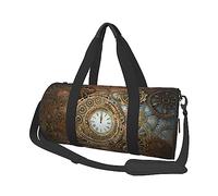 Rusty Steampunk Orologio Stampato Rotondo Borsone da Viaggio Rotondo Roll Bag Gym Fitness Bag Training Handbag, Nero, Taglia Unica, Nero , Taglia unica