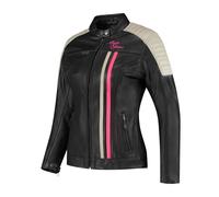 Rusty Stitches Alice Giacca in pelle da moto da donna, nero-grigio-rosa, taglia 40 per donne