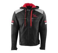 Rusty Stitches Giacca moto Jari Hooded V2 in pelle con cappuccio Nero/Grigio Chiaro/Rosso L Uomo