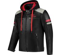 Rusty Stitches Jari Hooded V2 Giacca di pelle da moto, nero-grigio-rosso, taglia 4XL