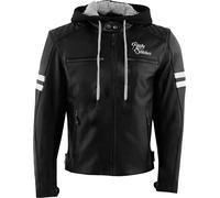 Rusty Stitches Jari Hooded V2 Giacca di pelle da moto, nero-bianco, taglia XL per maschi
