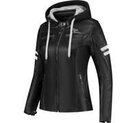 Rusty Stitches Super Joyce Hooded V2 Giacca in pelle da moto da donna, nero/grigio/bianco, Taglia 54