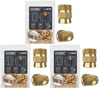 Ruthex Inserto filettare M10 - 10 pezzi RX-M10x12.7 Boccola in ottone senza piombo - Filetto/dado di pressatura stabile - Fusione di manicotto in plastica (Confezione da 3)