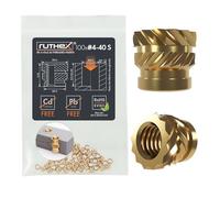 ruthex Inserto filettato #4-40 CORTO UNC - 100 pz. RX-4-40x3.56 Inserto filettato in ottone senza piombo - inserto filettato stabile - per l'incollaggio di un'anima filettata in parti in plastica