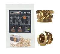 ruthex Inserto filettato #6-32 UNC SHORT - 50 pezzi RX-6-32x3.8 Boccola filettata in ottone senza piombo - dado stabile - per fusione di un manicotto filettato in parti di stampa 3D in plastica