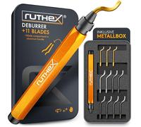 ruthex Sbavatrice con 11 lame per plastica, metallo, acciaio inossidabile - ideale in stampa 3D - sbavatrice manuale con vano portaoggetti nel manico - lame supplementari per fori (sbavatrice +