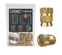ruthex Set di inserti filettati #10-24 UNC (passo grosso), 50 boccole filettate RX-10-24x9,5 in ottone, dadi a pressione robusti per parti in plastica di stampe 3D, utilizzabili tramite calore