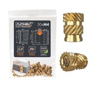 ruthex Set di inserti filettati M4, 50 boccole filettate RX-M4x8.1 in ottone, dadi a pressione robusti per parti in plastica di stampe 3D, utilizzabili tramite calore o ultrasuoni