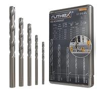 ruthex - Set di punte HSS per inserti filettati di dimensioni M2, M2,5, M3, M4, M5, M6, 1/4" - per foratura in plastica, acciaio, alluminio, rame, ottone e altro ancora (3,2 + 4 + 5,6 + 6,4 + 8 mm ∅)