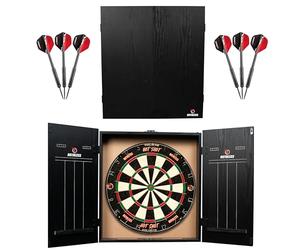 Ruthless Home Darts Centre con armadietto e bersaglio - Set completo per freccette con 2 set di freccette con punta in acciaio, tabelloni segnapunti e illuminazione a LED opzionale.
