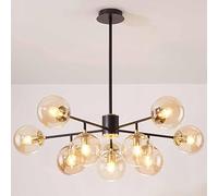 RuuXanthous Lampadario a globi in Vetro di metà secolo, lampadario a Sospensione con più luci in Vetro, Altezza Regolabile in Metallo Nero per Soggiorno, Sala da Pranzo, Camera da Letto, cucin