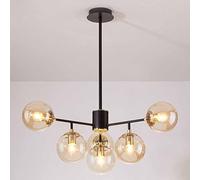 RuuXanthous Lampadario a globi in Vetro di metà secolo, lampadario a Sospensione con più luci in Vetro, Altezza Regolabile in Metallo Nero per Soggiorno, Sala da Pranzo, Camera da Letto, cucin