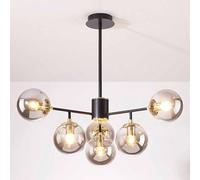 RuuXanthous Lampadario a globi in Vetro di metà secolo, lampadario a Sospensione con più luci in Vetro, lampadario in Metallo Nero Regolabile in Altezza per Soggiorno, Sala da Pranzo, Camera d