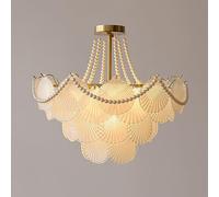 RuuXanthous Lampadario in Vetro Satinato Dorato da 20" in Stile Art Déco con Design a Conchiglia, 4 Livelli, Grande plafoniera Semi-incassata, Moderna Lampada nordica a Sospensione per Camera