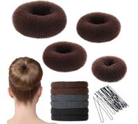 Ruvan Set di 4 ciambelle per capelli con 20 fermagli per capelli a forma di U, 6 fasce elastiche per capelli, chignon per capelli, ciambella, accessori per acconciature alte per bambini, ragazze