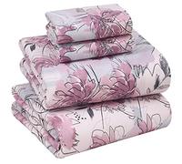 RUVANTI Set di lenzuola in 100% cotone, 4 pezzi, con stampa floreale lilla, morbide, traspiranti, con tasca profonda, il set di lenzuola rinfrescanti include 1 lenzuolo piatto, 1 lenzuolo con angoli,