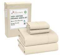 Ruvanti Set di lenzuola in 100% cotone biologico per letto matrimoniale, 4 pezzi, biancheria da letto in percalle morbido e traspirante, con tasca profonda standard alberghiera da 40,6 cm, sensazione