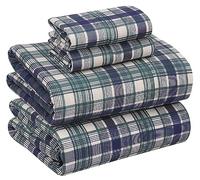 RUVANTI - Set di lenzuola in 100% cotone, per letto king size, 4 pezzi, morbide e traspiranti, tasca profonda 40,6 cm, qualità da hotel, fresche, resistenti, tintura perfetta, blu verdastro a quadri