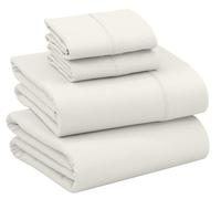 RUVANTI - Set di lenzuola in 100% cotone, per letto matrimoniale, 4 pezzi, morbide e traspiranti, tasca profonda 40,6 cm, qualità da hotel, fresche, resistenti, tintura perfetta, color avorio