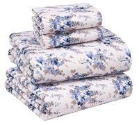 Ruvanti - Set di lenzuola in 100% cotone, per letto matrimoniale, 4 pezzi, morbide e traspiranti, tasca profonda 40,6 cm, qualità da hotel, fresche, resistenti, motivo floreale, acero