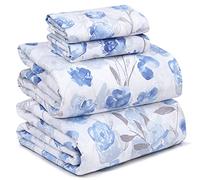 Ruvanti Set di lenzuola in 100% cotone, per letto matrimoniale, 4 pezzi, morbide e traspiranti, tasca profonda 40,6 cm, qualità da hotel, fresche, resistenti, completo floreale, monotono