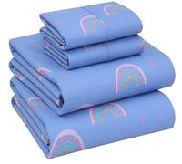 Ruvanti - Set di lenzuola in 100% cotone, per letto queen size, 4 pezzi, morbide e traspiranti, con tasca profonda 40,6 cm, qualità da hotel, fresche, resistenti, motivo floreale, arcobaleno