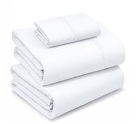 RUVANTI - Set di lenzuola in 100% cotone, per letto singolo, 3 pezzi, morbide e traspiranti, tasca profonda 40,6 cm, qualità da hotel, fresche, resistenti, tintura perfetta, bianco acceso