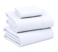 RUVANTI - Set di lenzuola in 100% cotone, per letto singolo, 3 pezzi, morbide e traspiranti, tasca profonda 40,6 cm, qualità da hotel, fresche, resistenti, tintura perfetta, bianco acceso