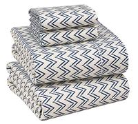 RUVANTI Set di lenzuola in 100% cotone percalle, fresche e traspiranti, resistenti, morbide e confortevoli, tasca profonda 36 cm, 4 pezzi, per letto California King, motivo a zig zag
