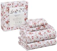 RUVANTI Set di lenzuola in 100% cotone percalle fresco e rinfrescante, per letto king size, traspiranti e resistenti, lenzuola con tasca profonda 40 cm, bouquet, 4 pezzi