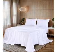 RUVANTI Set di lenzuola per letto king, 4 pezzi in microfibra spazzolata (1 lenzuolo con angoli, 1 lenzuolo piatto, 2 federe), con angoli profondi da 38 cm, leggero e comodo, bianco