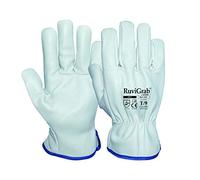 Ruvigrab - Guanti da lavoro in pelle di vacchetta naturale | Guanti da giardinaggio e cantiere, resistenti ai tagli, all'abrasione e al calore, disponibili in grigio, taglie 7-11