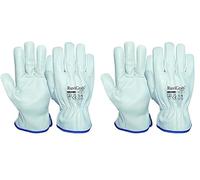 Ruvigrab - Guanti da lavoro in pelle di vacchetta naturale - Guanti da giardinaggio e per l'edilizia - Confezione da 2, Grigio, Taglia 8