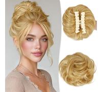 RUWISS Chignon Capelli 100% Umani con Pinza Posticci per Capelli Chignon Ondulato Estensioni per Coda di Cavallo Capelli Umani con Clip per Donne（Biondo Chiaro Dorato con Riflessi Biondo Candido）