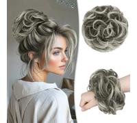 RUWISS Extension per chignon disordinato, 100% capelli veri, chignon a rosa, da donna, extension per chignon ricci (grigio scuro)