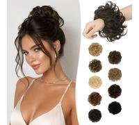 RUWISS Extension per chignon disordinato, 100% capelli veri, chignon a rosa, da donna, extension per chignon ricci (marrone naturale)
