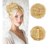 RUWISS Grande Chignon Finto per Capelli, Chignon Capelli Veri Ondulato Scrunchies per Capelli Ricciuto Elastico Updo Posticci per Donna, Biondo Chiaro Dorato con Riflessi Biondo Candido