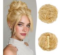 RUWISS Grande Chignon Finto per Capelli, Chignon Capelli Veri Ondulato Scrunchies per Capelli Ricciuto Elastico Updo Posticci per Donna, Biondo Chiaro Dorato con Riflessi Biondo Candido