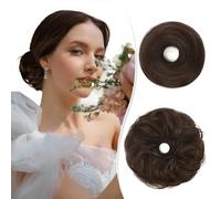 RUWISS Lungo Sottile Dritto Tousled Updo Bun Capelli Umani Veri Pezzi di Capelli Elegante Capelli Chignon Lunga Extension Scrunchie per Donna Ragazze 25g Biondo Cioccolato